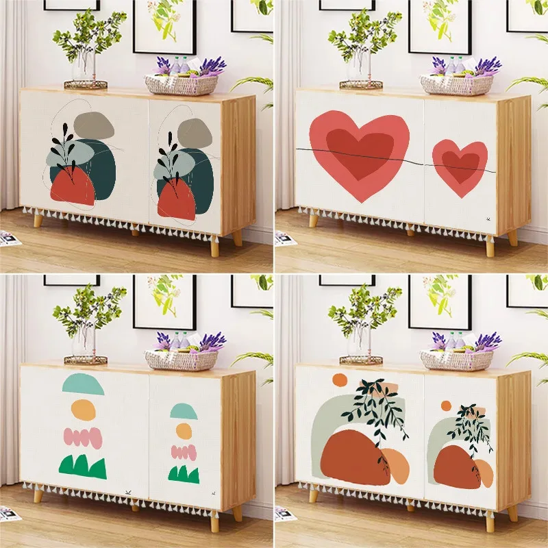 VIKAMA Nordic Abstract Floral Heart Cabinet Short Curtain Dust-Proof Half-Length Curtain For Kitchen Storage, Shoe Rack And Door