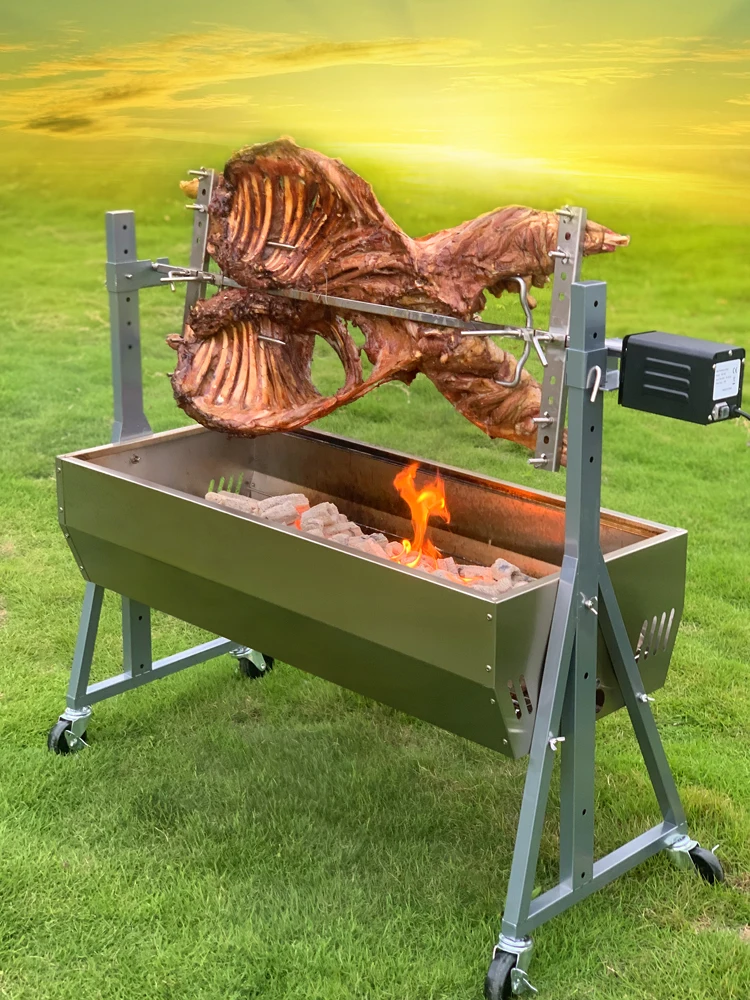 Full-automatic rotary multifunctional courtyard charcoal barbecue oven roast lamb leg stove for home business.