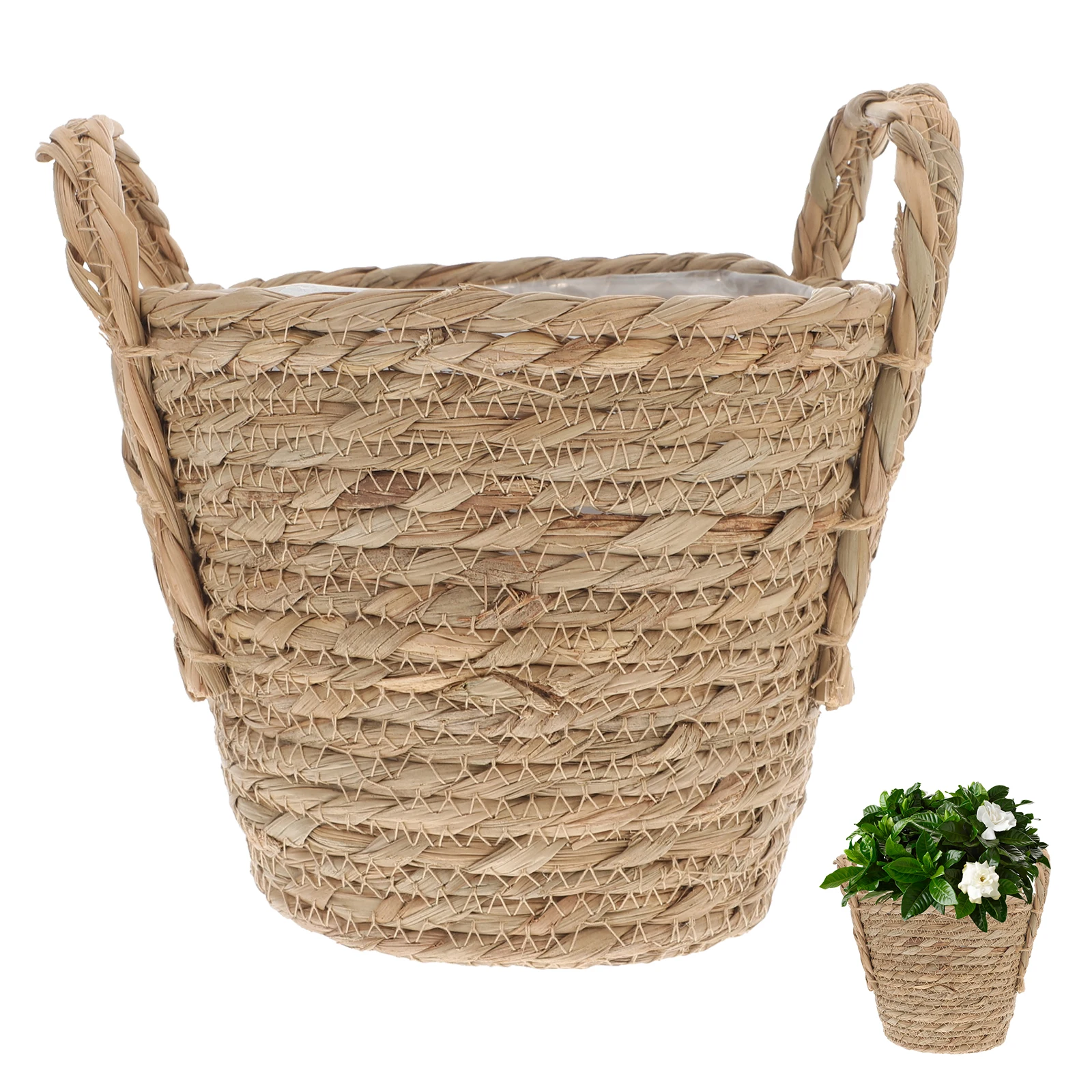 

Retro Straw Flowerpot 20Cm Home Decor Storage Basket Waterproof Flower Vase Seaweed Material Makeup Brush Holder Kitchen Utensil