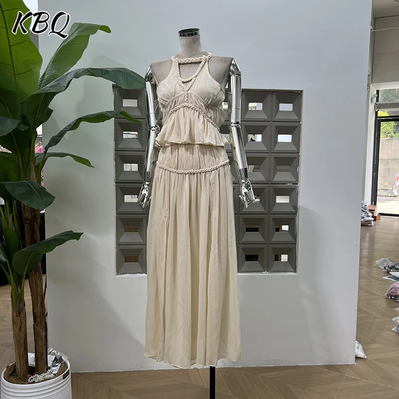 KBQ Spliced Folds Set for Women Round Neck Sleeveless Tunic Tops High Waist Spliced Folds Loose Long Pants Chic Set Female New