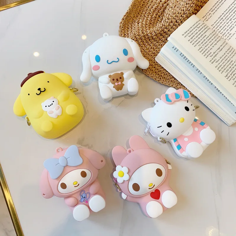 Kawaii Sanrio Anime Silicone Soft Diagonal Cross Bag Hello Kittys My Melody Kuromi Cute Kids Princess Kids Handbag Girls Gift