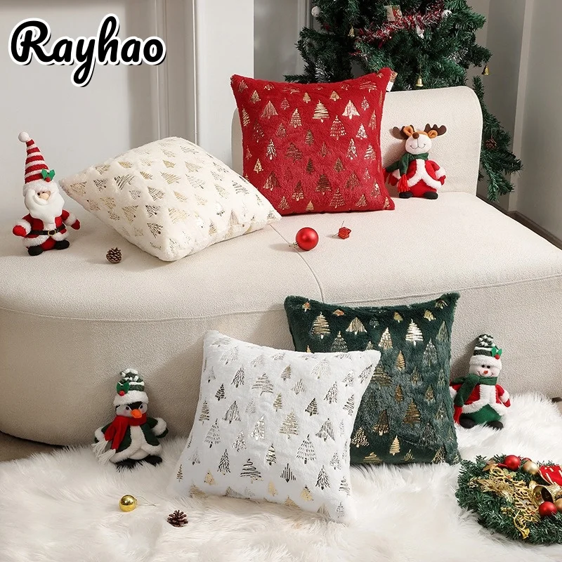 

Christmas Tree Pattern Double-sided Velvet Pillow Case Cover Without Pillow Core Plush Warm Cushion Pillowslip Home Decorative