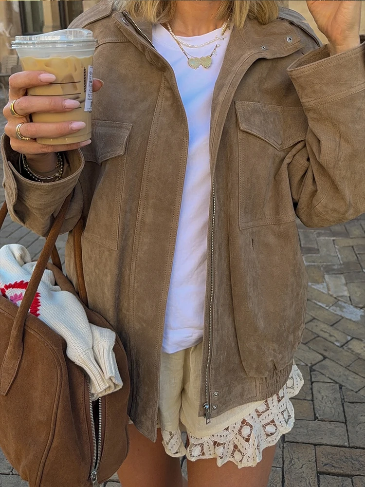 

HH Female Autumn High Street Turtleneck Pocket Decoration Zipper Solid Coats Women's New Fashion Long Sleeves Casual Jackets