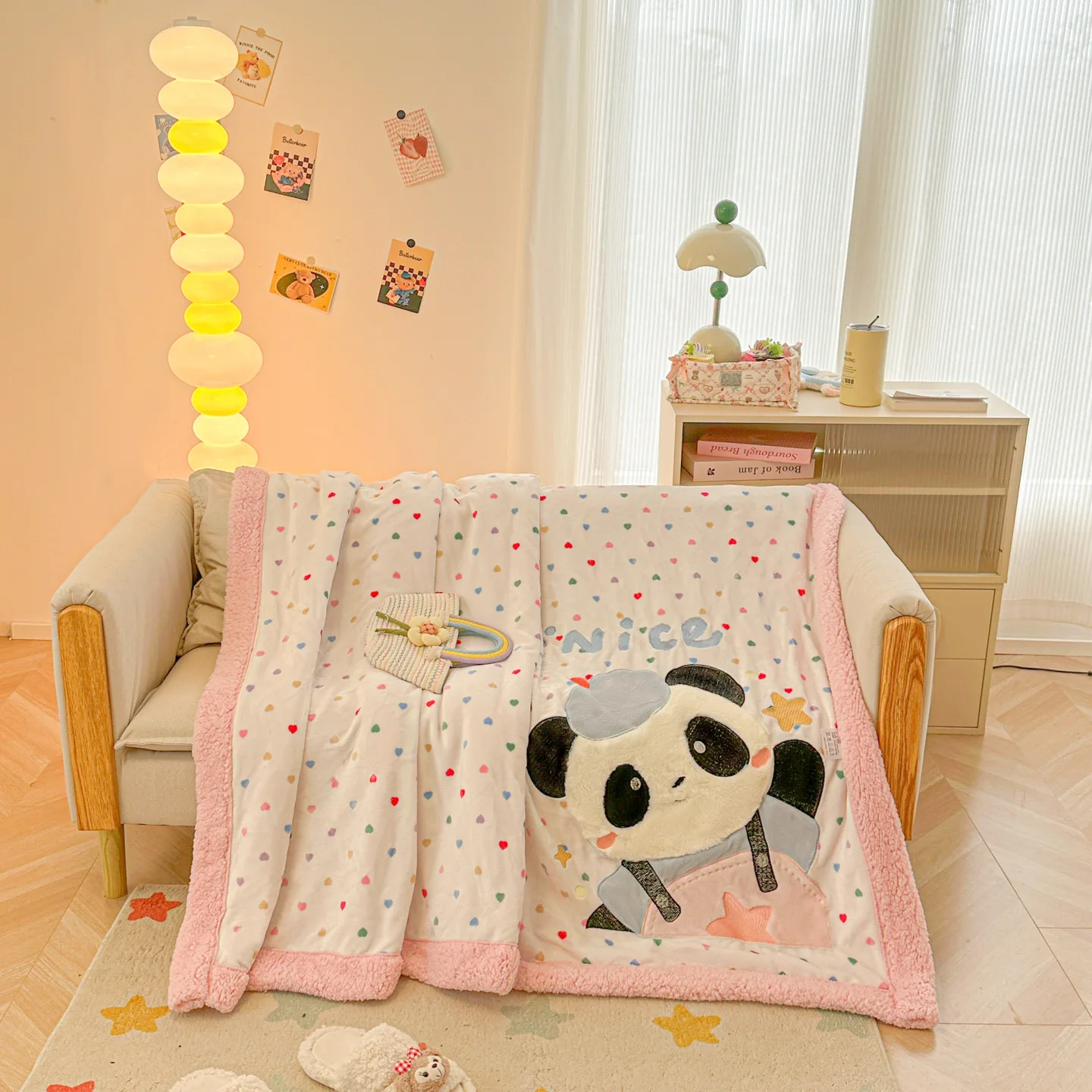 

Cute Panda Rug with Soft Lamb Wool Edge,Milk Velvet Panda Throw Blanket,Office Nap Sofa Throw Christmas Gifts for Kids Adults