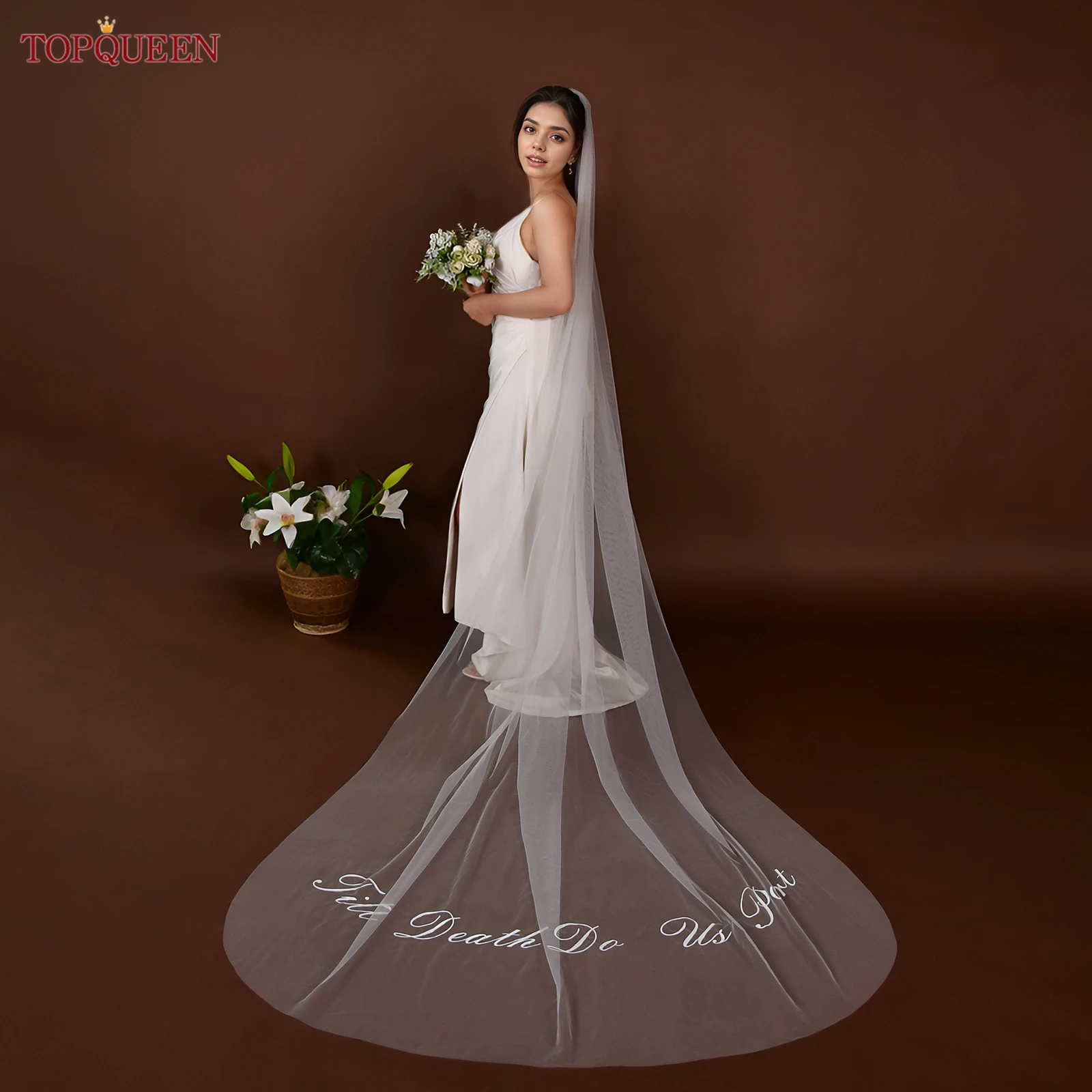TOPQUEEN V319 حجاب الزفاف المطبوع رسالة الحجاب كاتدرائية Ins حجاب الزفاف اكسسوارات الزفاف طبقة واحدة للتخصيص