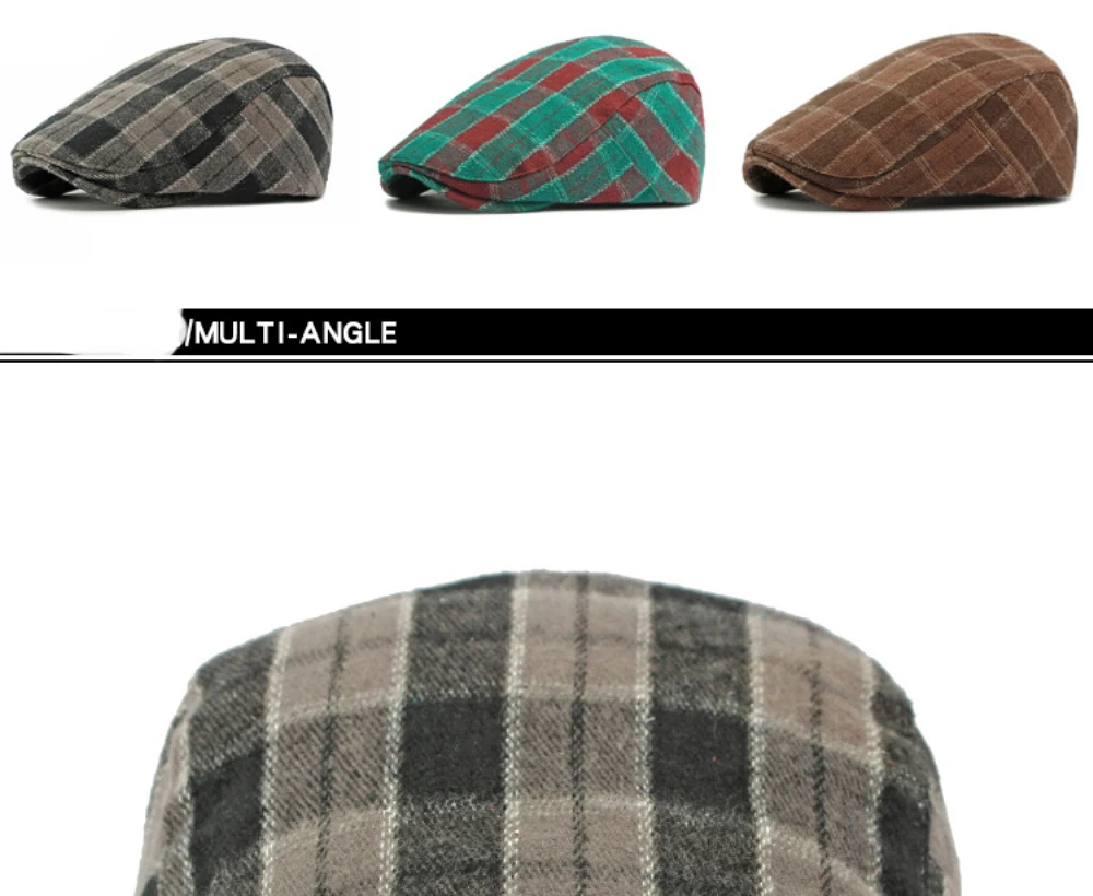 HT4947 Berets Neue Herbst Winter Caps für Männer Frauen Plaid Künstler Maler Baskenmütze Hut Männlich Weiblich Ivy Flache Kappe Einstellbare Baskenmütze Kappen – Detail 5
