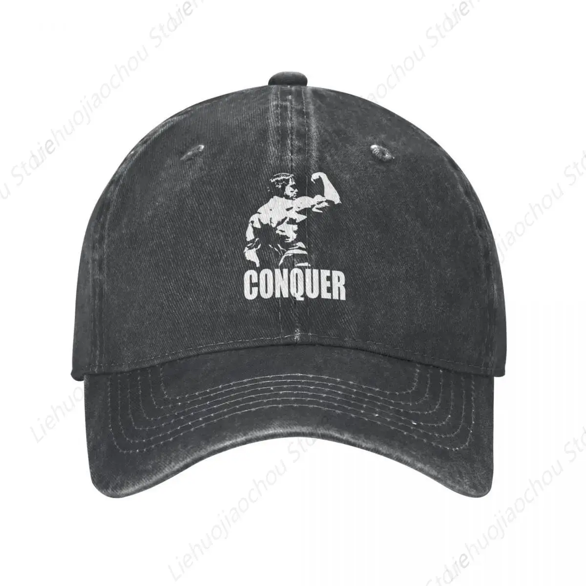 Conquer Arnold Schwarzenegger Baseball Caps Vintage Distressed Denim Snapback Cap for Men Women Summer Soft Hats Cap