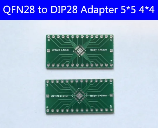 High quality 10pcs/lot QFN28 to DIP28 Adapter PIN Pitch 0.5mm 0.4mm PCB Board Converter DIP Converter 5*5 4*4