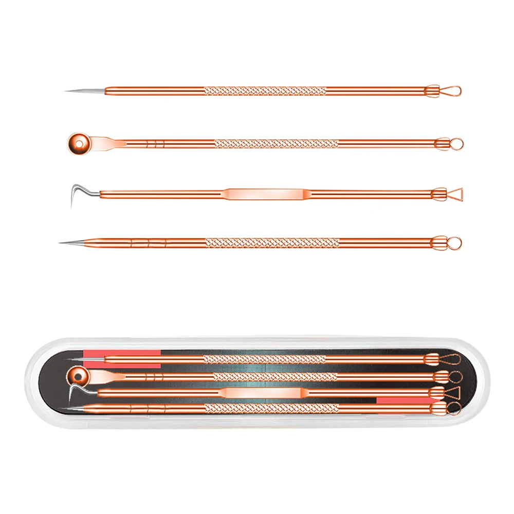 Cuidados com a pele 4 pçs/set cravo comedone acne espinha belmish extrator vácuo cravo removedor ferramenta colher para rosto cuidados com a pele ferramenta