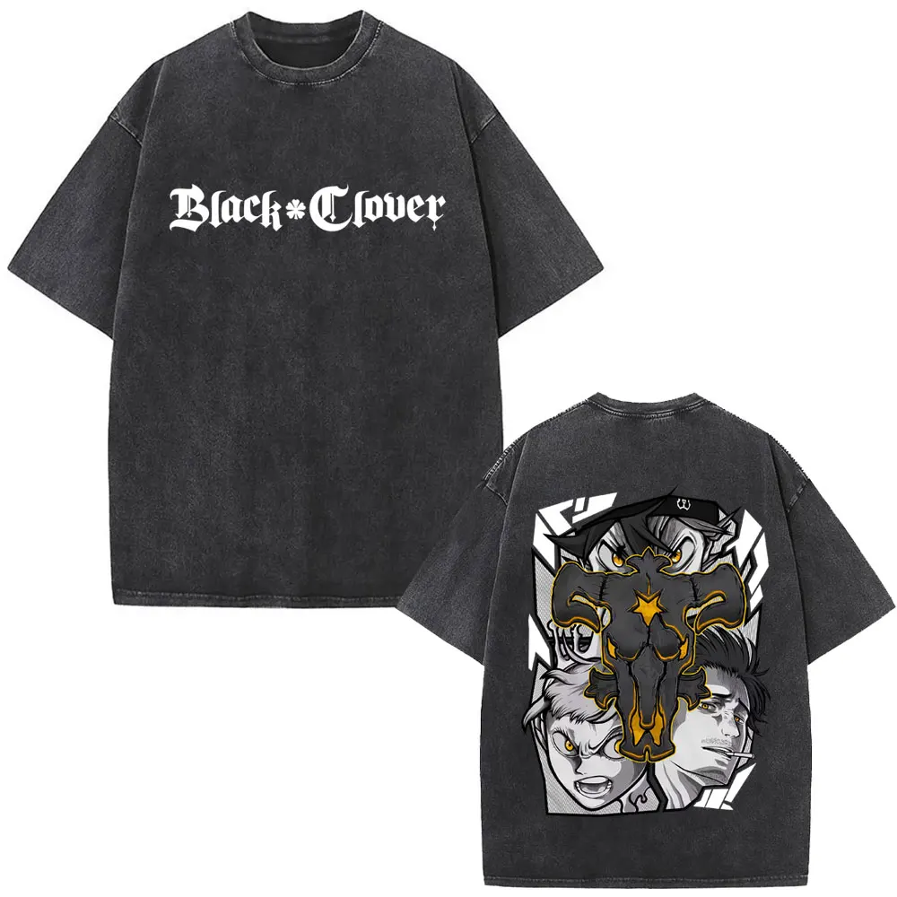 

Anime Black Clover Washed Vintage T-shirt Asta Yuno Grinbellor Graphic T-shirts Men Women Casual Cotton Retro T Shirt Streetwear