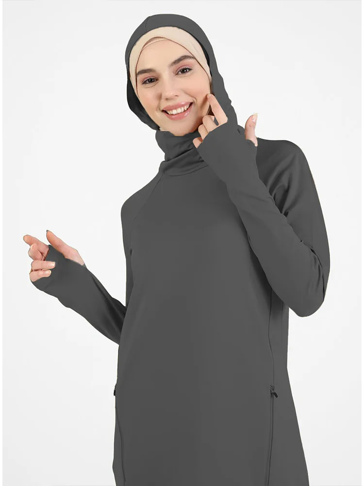 Sporty Solid Muslim Sportswear Women Hoodie Hijab Set Islamic Clothing Sportswear Pants Tops