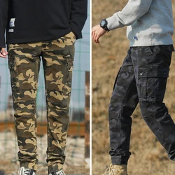 Fashion Cargo Pants Men High Street Cotton Jogger Pants Ankle Banded Casual Trousers Men's Pants Camouflage Black MY031