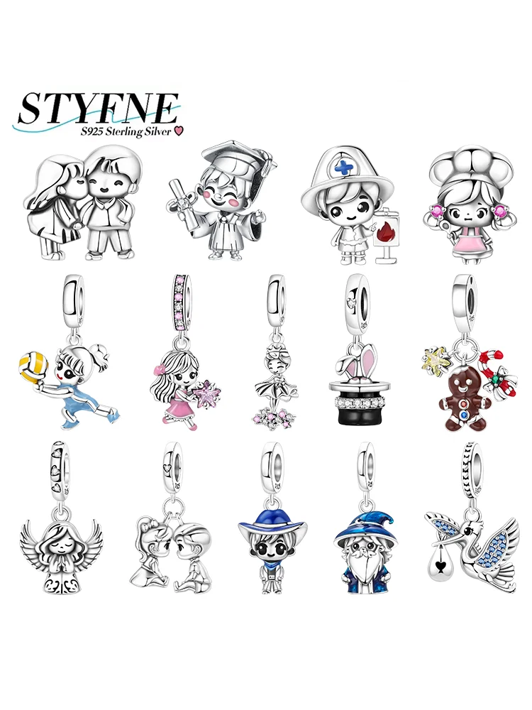 

New Charms 925 Silver Angel Fireman Wizard Dessert Girl Send Hi-bird Beads Pendants Fit DIY Bracelet Women Fashion Jewelry Gift