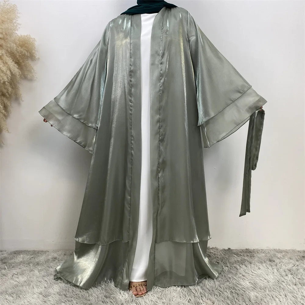 Ramadan Shiny Open Abaya Dubai Muslim Cardigan Dress Turkey Islam Arabe Robe Longue Kimono Caftan Jalabiya Eid Mubarak Djellaba