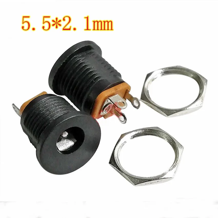 10Pcs 3A 12v For DC Power Supply Jack Socket Female Panel Mount Connector 5.5mm 2.1mm Plug Adapter 2 Terminal Types 5.5*2.1