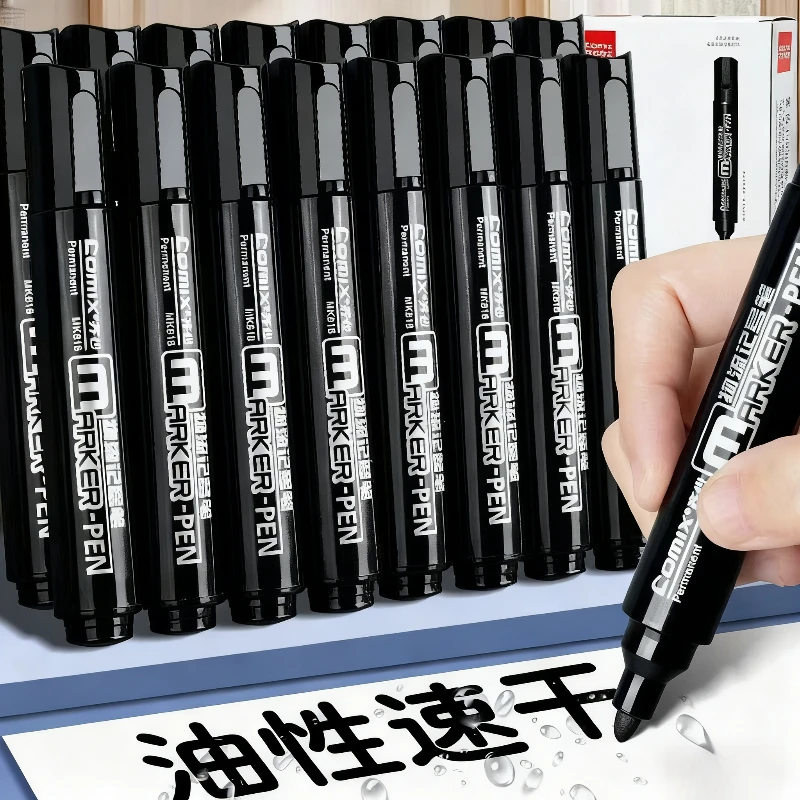 12 قطعة أقلام خطاط (ماركر) سوداء قلم تحديد مقاوم للماء أقلام خطاط (ماركر) اللوجستية قلم تحديد الطلاء القرطاسية لوازم الفن أدوات مكتبية