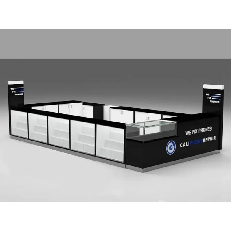 custom，Custom Tempered Glass Cellphone Repair Kiosk Design Cell Phone Showcase Display Mobile Phone Accessory Kiosk for Shopping