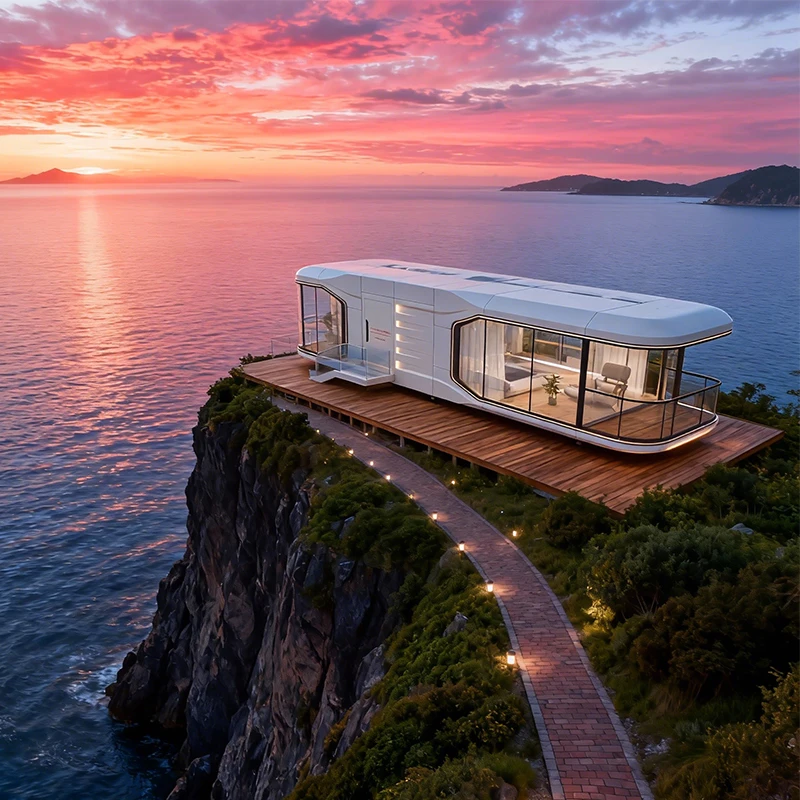 Capsule House Waterproof Fireproof Large View Steel Structure Tiny Movable Pod Modern Apple Cabin House Office Pod