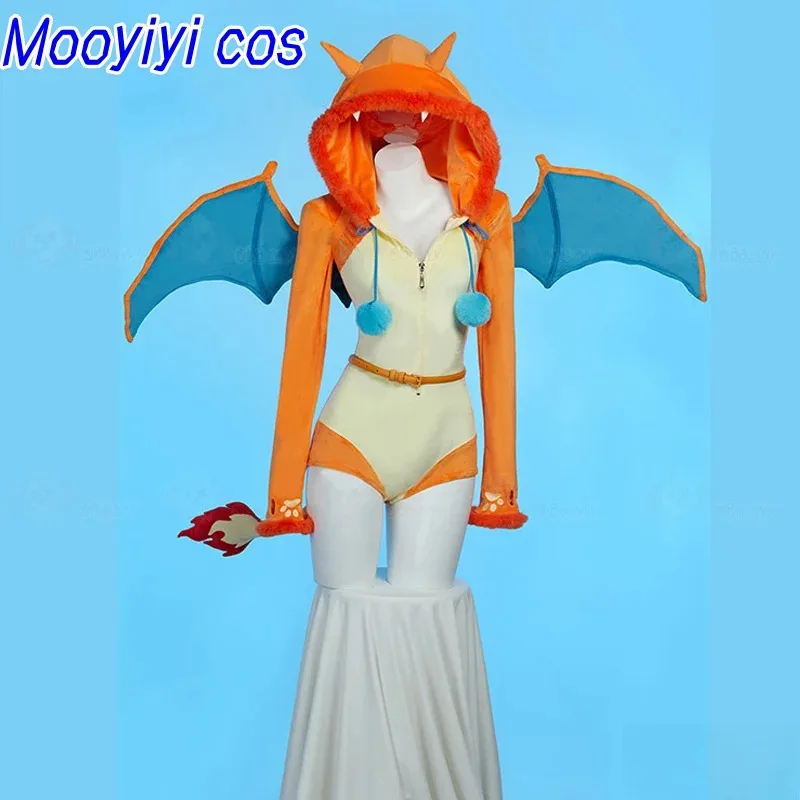Новый аниме Charizard 2029, карнавальный костюм на Хэллоуин, Рождество, ролевая вечеринка, S-XL, сексуальный и милый комбинезон с хвостом и крыльями