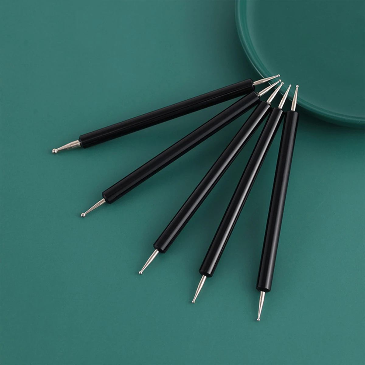 5 Pack Ball Embossing Stylus Set Metal Tracing Pen Dotting Tool For DIY Nail Design And Craft Projects Black