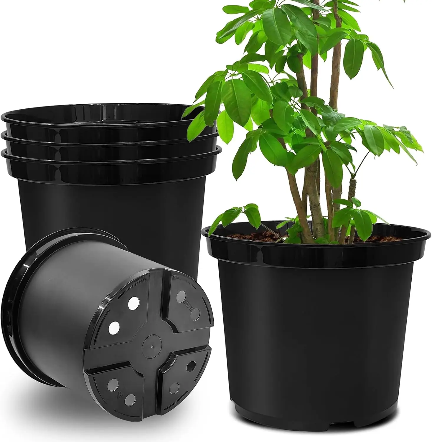 

5-Pack 12-Inch Plastic Plant Pots with Drainage Holes, Durable Garden Containers for Indoor/Outdoor Plants