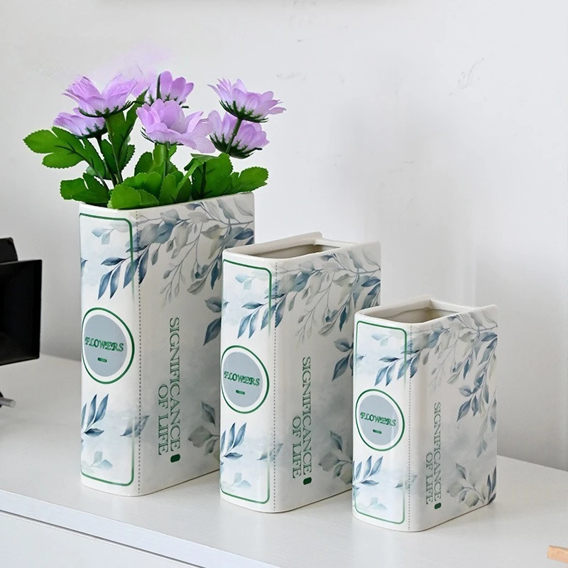 

BOOK Shaped Ceramic Flower Vase Desktop Decoration Tabletop Ornament Ceramic Vase Dried Flower Pot Home Decoration