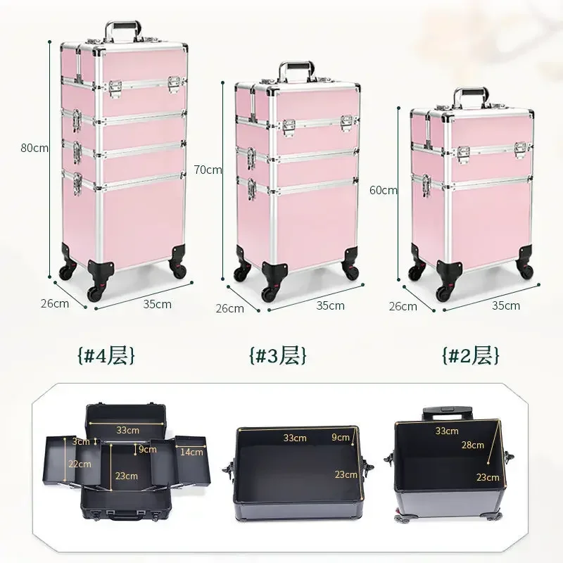 cross-border box with multiple layers, large capacity, eyelashes, nails, toolbox, embroidery, hair, trolley box, universal wheel