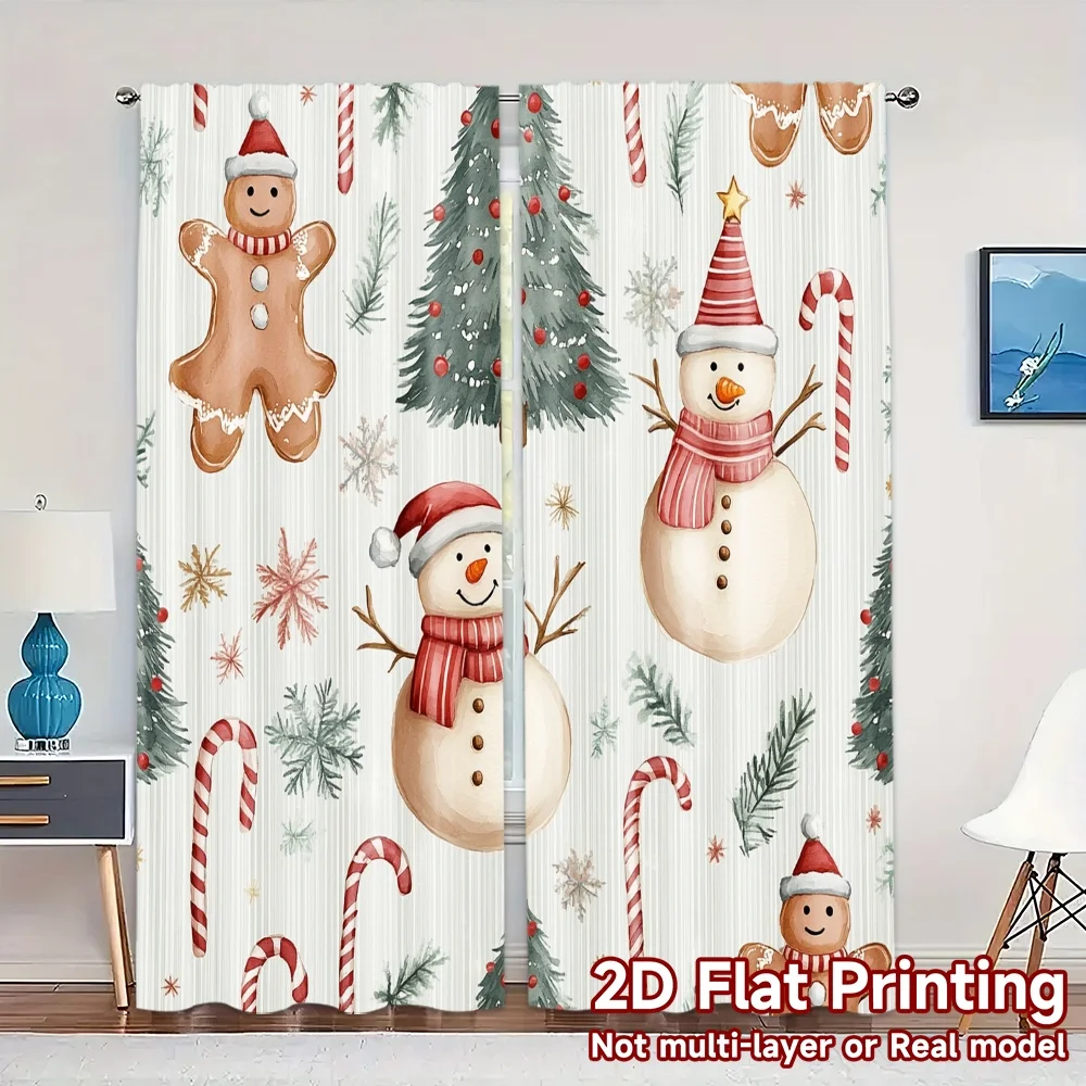 2pcs,Curtains Christmas Trees Snowman Gingerbread (3) Chic Contemporary Curtains Fabric Curtains Home Decor Use for Living Room,