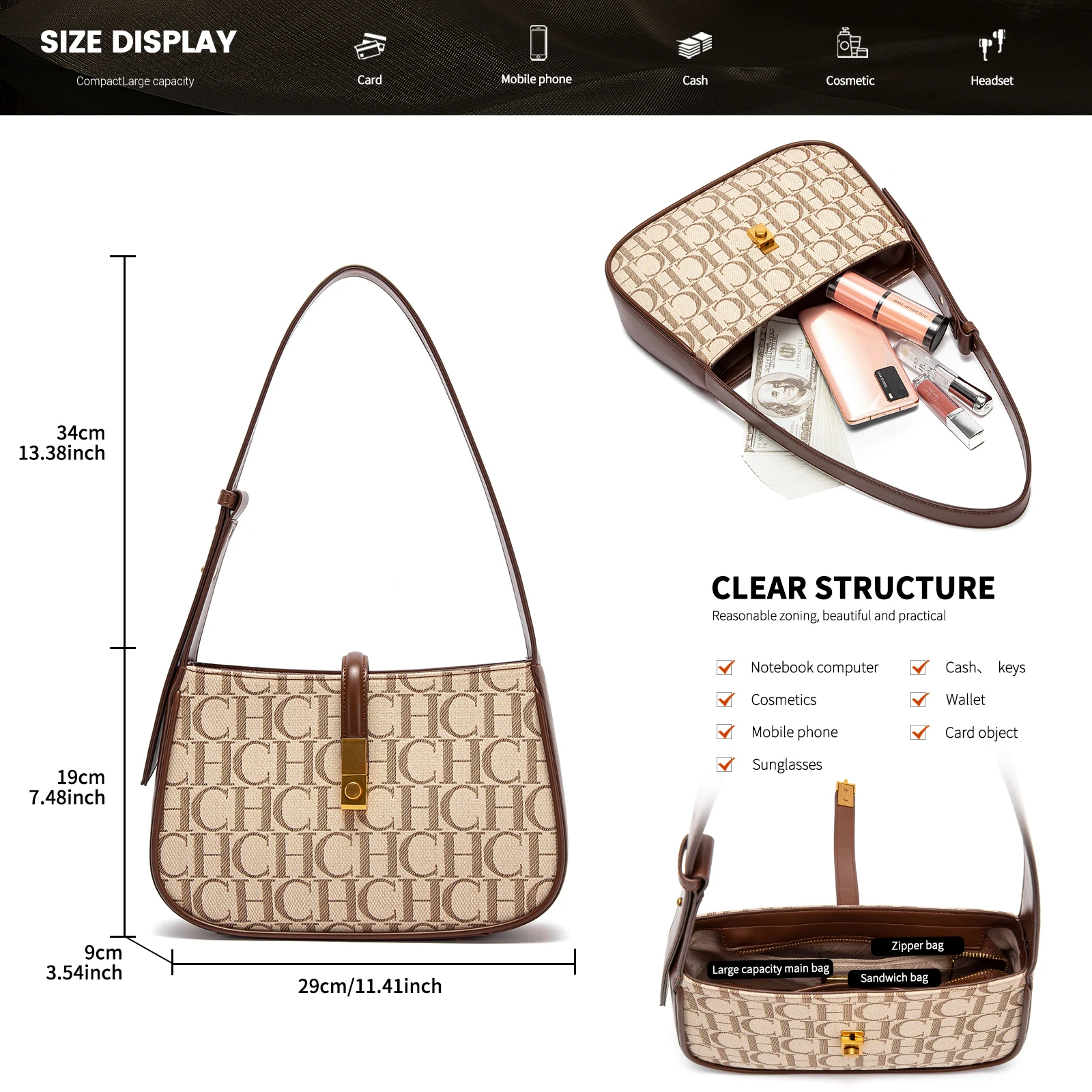 Tas Bahu Wanita Bergaya Motif Alfabet Desain Huruf Trendi Selempang Tali Dapat Disesuaikan Kantong Luas