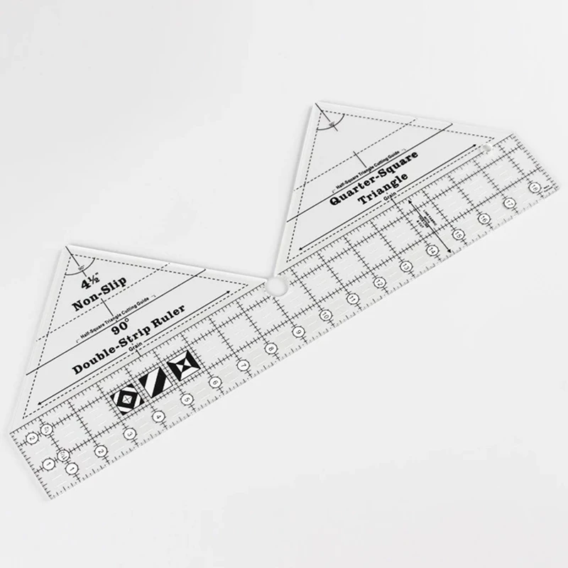 Creative Ruler Grids 90 Degree Double Strip Ruler Non-Slip Quarter Square Triangle Cutting Guide For Sewing