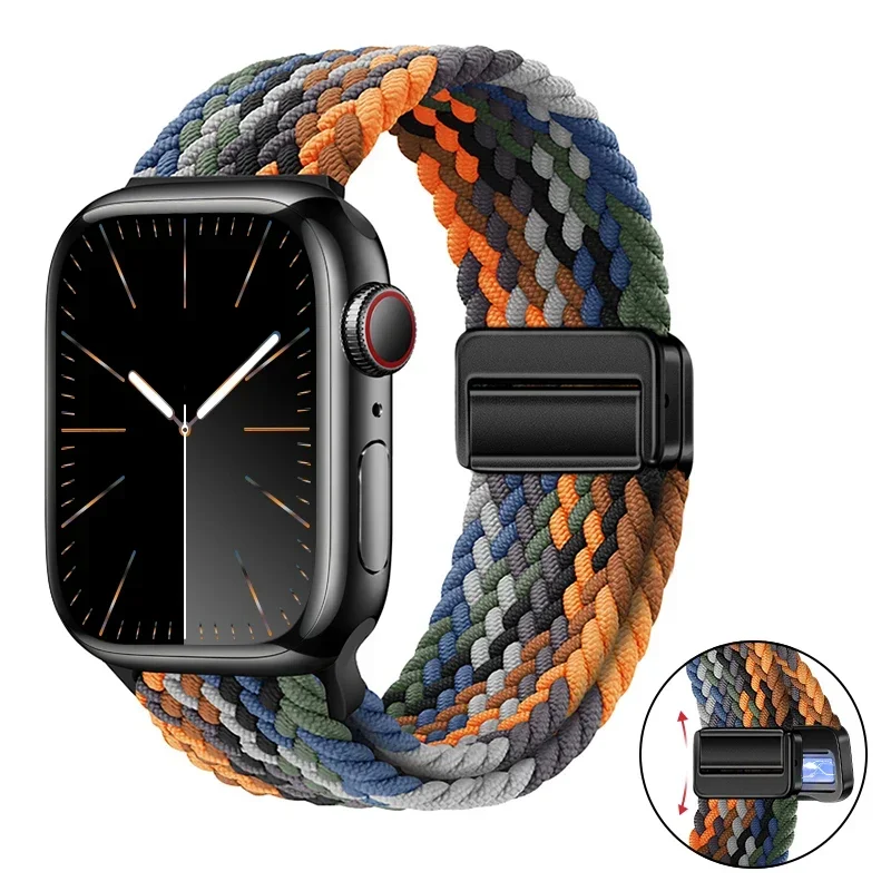 애플 워치용 나일론 브레이드 스트랩, 마그네틱 팔찌, iWatch 10 9 8 7 6 5 SE 벨트, Ultra2 밴드, 49mm, 46mm, 45mm, 41mm, 44mm, 42mm, 40mm