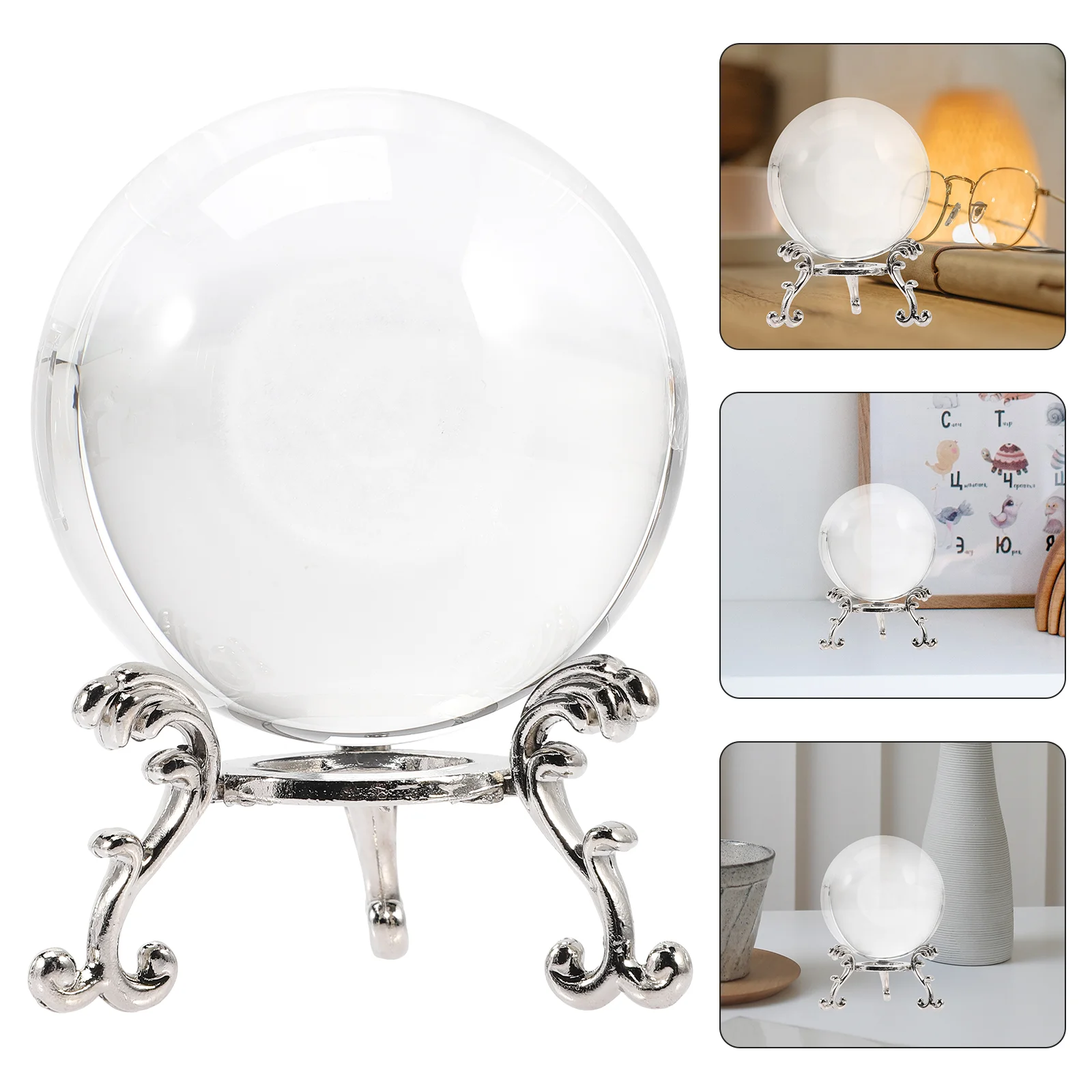 

Crystal Stand Clear White Sphere Tabletop Crystal Sphere Decoration Office Gift 8cm Rechargeable Lamp Base