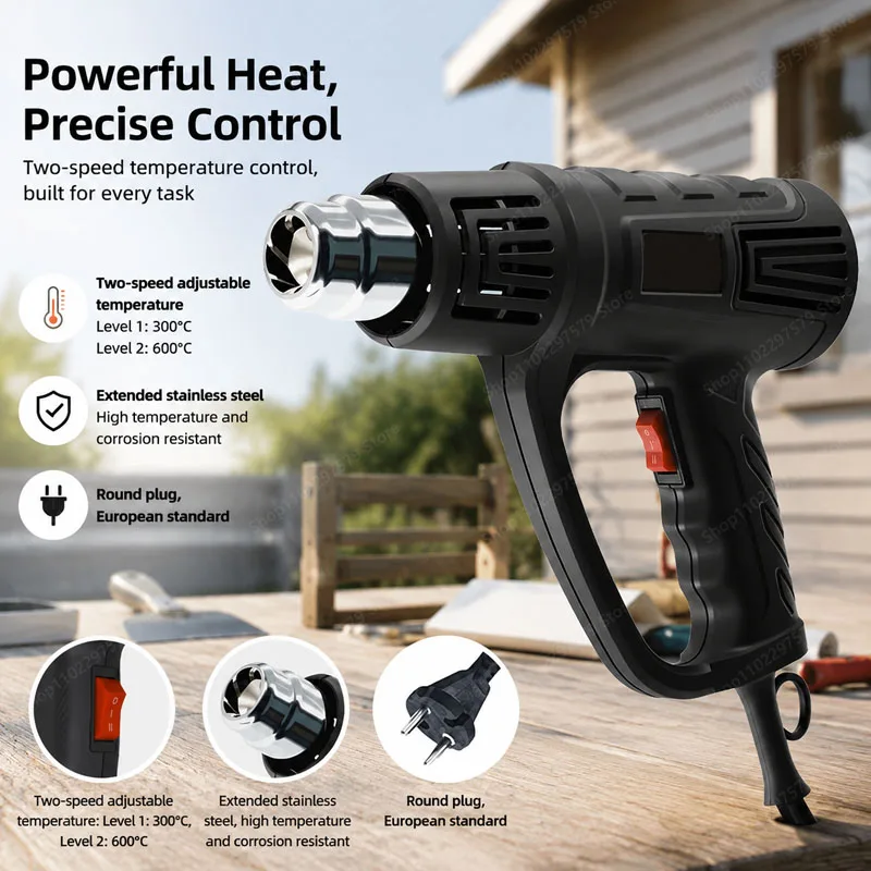 1380W Adjustable Temperature Hot Air Gun, High and Low Temperature Switching Design, Manual DIY Heat Shrink Baking Hot Air Gun.