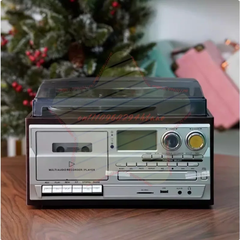 Retro Vinyl Record Player with Bluetooth Speaker, Cassette, USB Flash Drive and Radio, Multi-functional CD Player