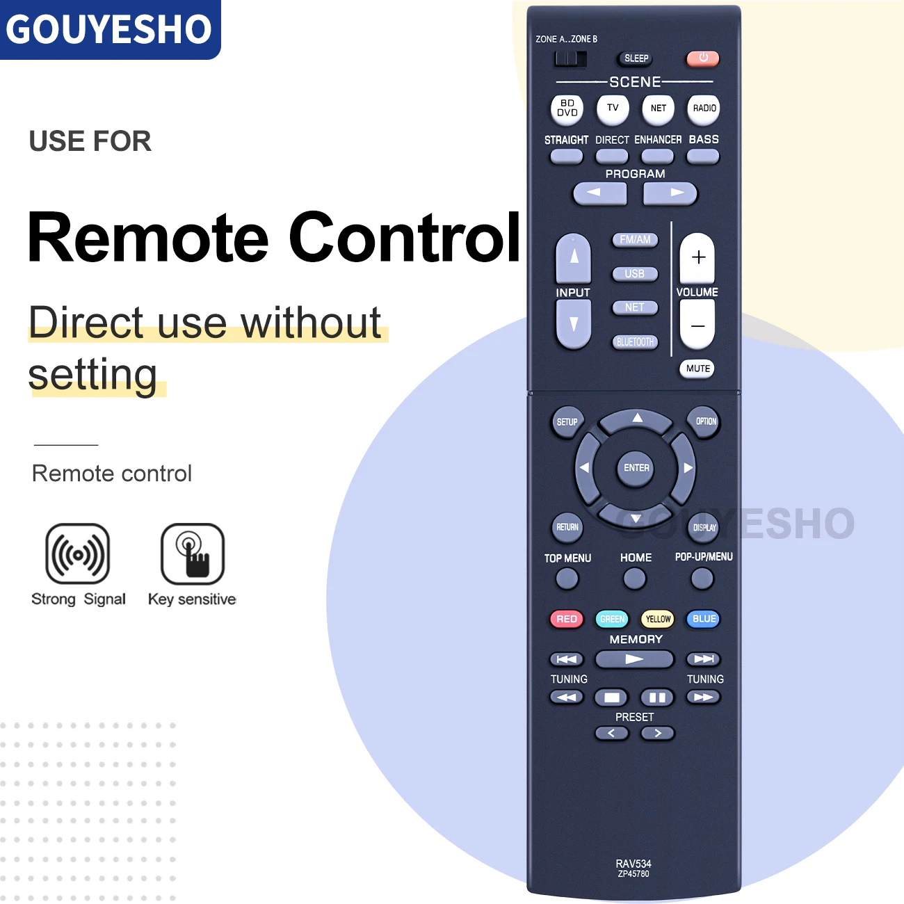 RAV534-ZP45780 Remote Control for Yamaha AV Receiver RX-V485 RX-V479 RX-V579 HTR-4068 RX-V481 RX-V581