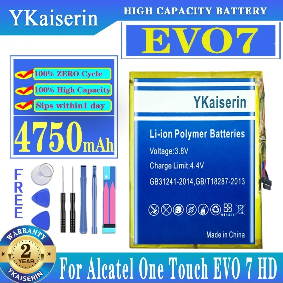 Ykaiserin-アルカテルワンタッチevo7 hd evo7の交換用バッテリー,4750mah,無料ツール,高品質