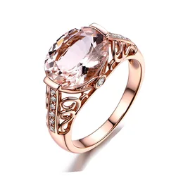 Rings Luxury Rose Gold Diamond Wedding Ring With Diamond Prongs Cushion Cut Morganite Engagement Ring