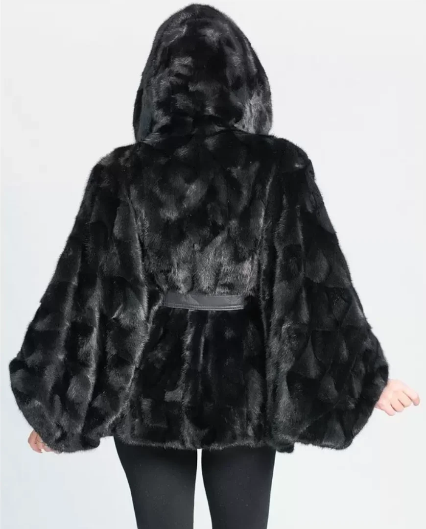 2026 Women's New Mink Fur Bat Top, Hooded Shawl Jacket, Real Mink Fur Leather Jacket