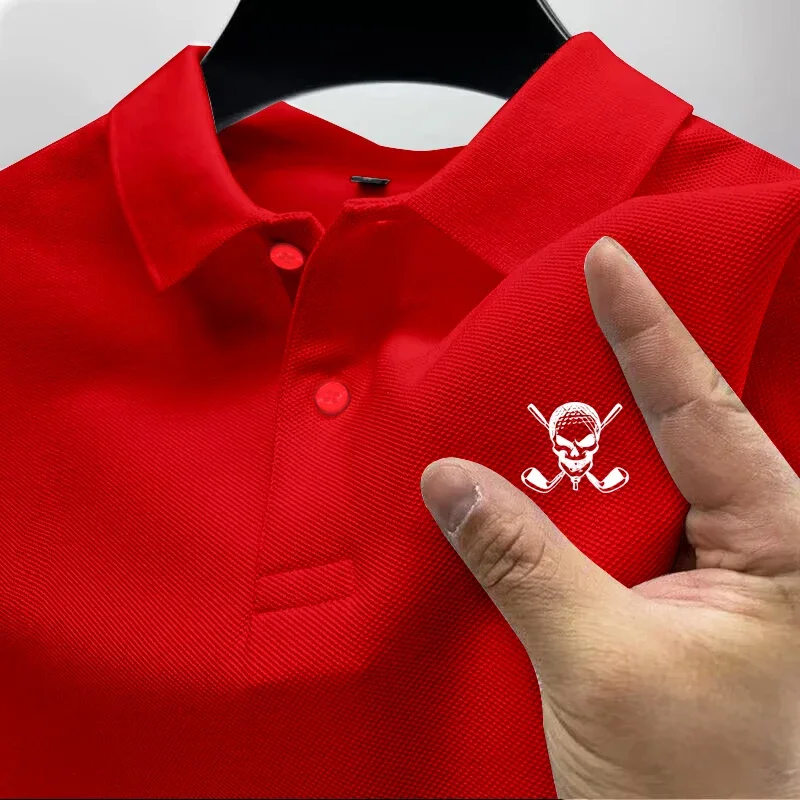 2024 New Skull Golf Logo Men\'s Polo Shirt Personalized Fashion Slim Fit Quick Drying Outdoor Sports Leisure Golf Clothing