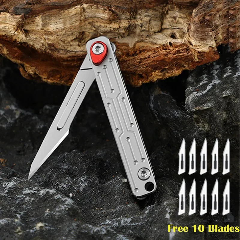 Faca Dobrável com Lâminas Substituíveis Bisturi Portátil Quick Open Edc Pocket Knife 10 Lâminas Útil Sobrevivência Camping Tool No.11
