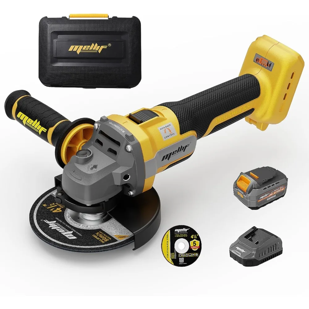 Аккумуляторная угловая шлифовальная машина, аккумулятор 20 В MAX, бесщеточный шлифовальный инструмент по металлу 9600 об/мин, 4-1/2 дюйма, с аккумулятором 4,0 Ач