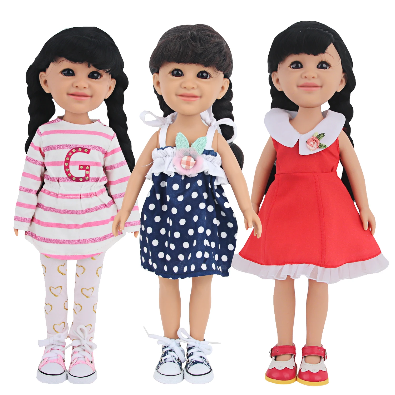 35CM Girl Dolls With Smooth Black Long Hair,Black Eyes 14 Inches BabY Doll With Dress,Shoes,Clothes For Girls Best Gifts Toy