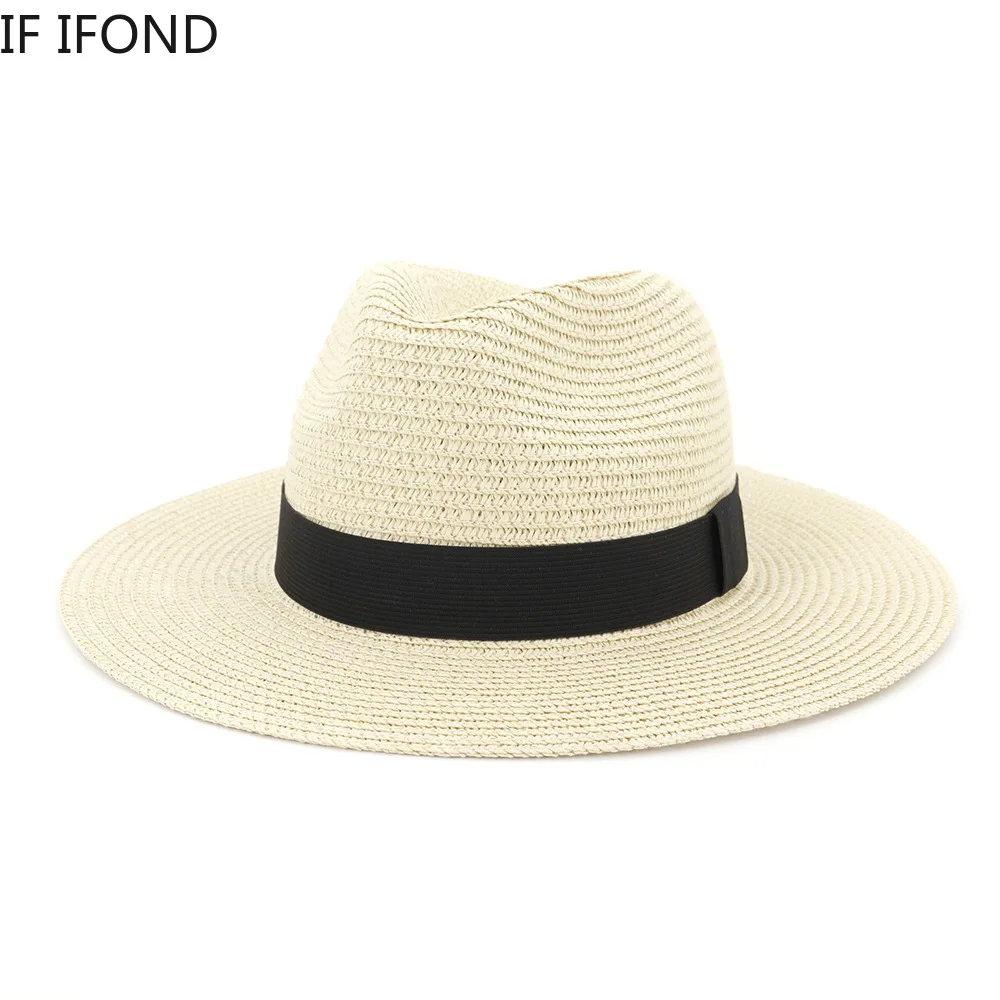 Sombreros panamá de ala ancha para hombre y mujer, sombrero de Jazz de playa, enfriamiento, sol, paja, gran tamaño, 60CM