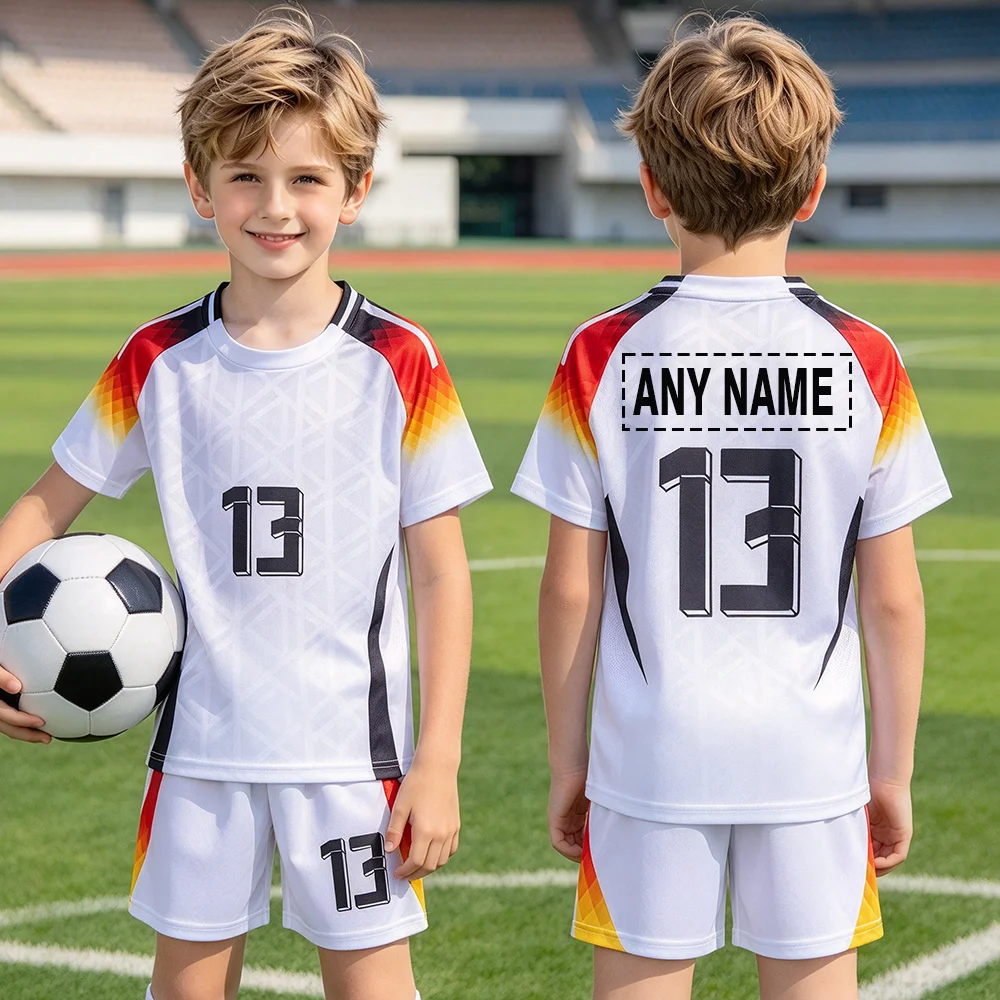 Kids And Teens Lightweight Quick-Dry Soccer Uniform Set for Sports Outdoor Wear Fixed Number 13 Back Name Personaliz
