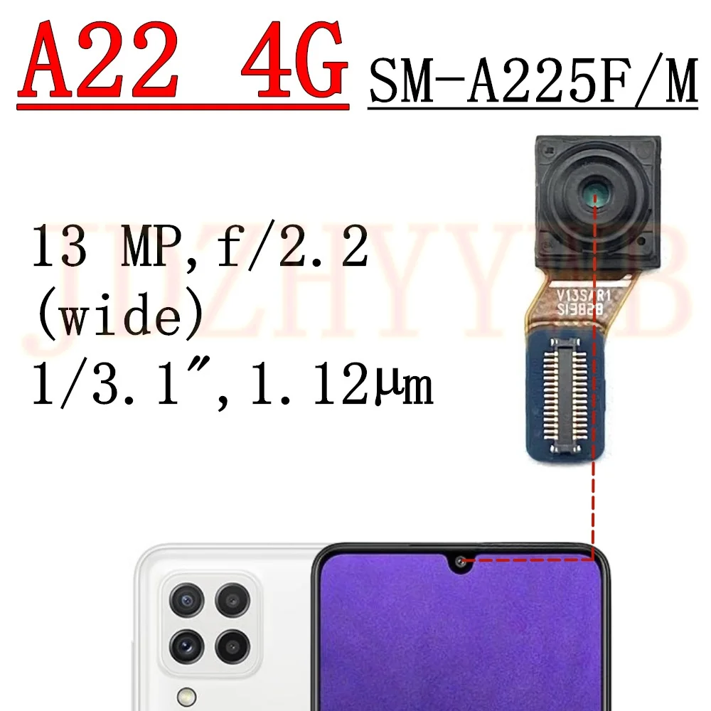 Cámara trasera delantera para Samsung Galaxy A22 4G A225F A225M Selfie Frontal parte trasera ancha módulo de cámara principal reemplazo de cable flexible