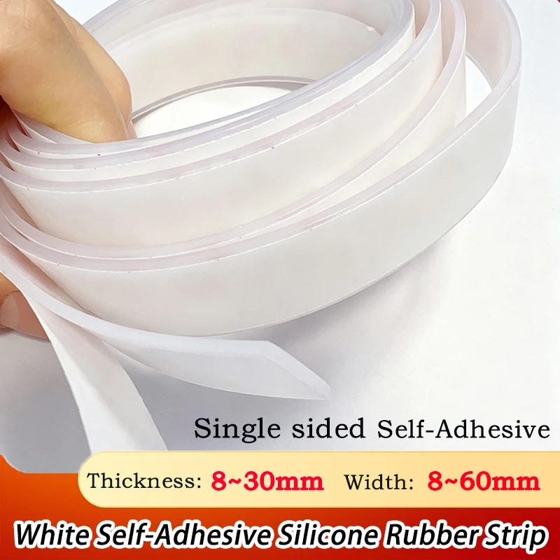 1~5 Meters White Single Sided Self-Adhesive Silicone Rubber Solid Strip High Temperature Resistant Thickness:8~30mm Width:8~60mm