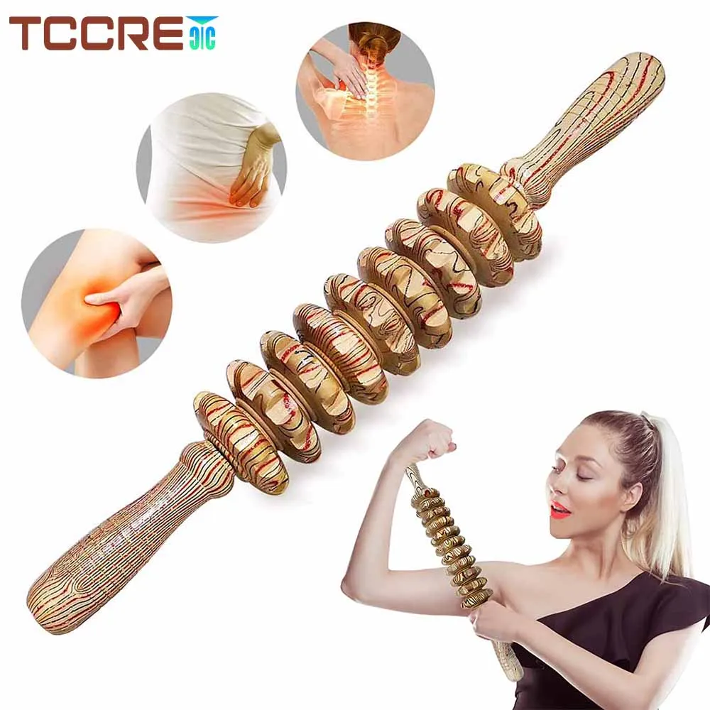 

9 Rollers Wood Massage Roller Anti-Cellulite Maderotherapy Back Massager for Muscle Deep Tissue Massage Relax, Body Shaping