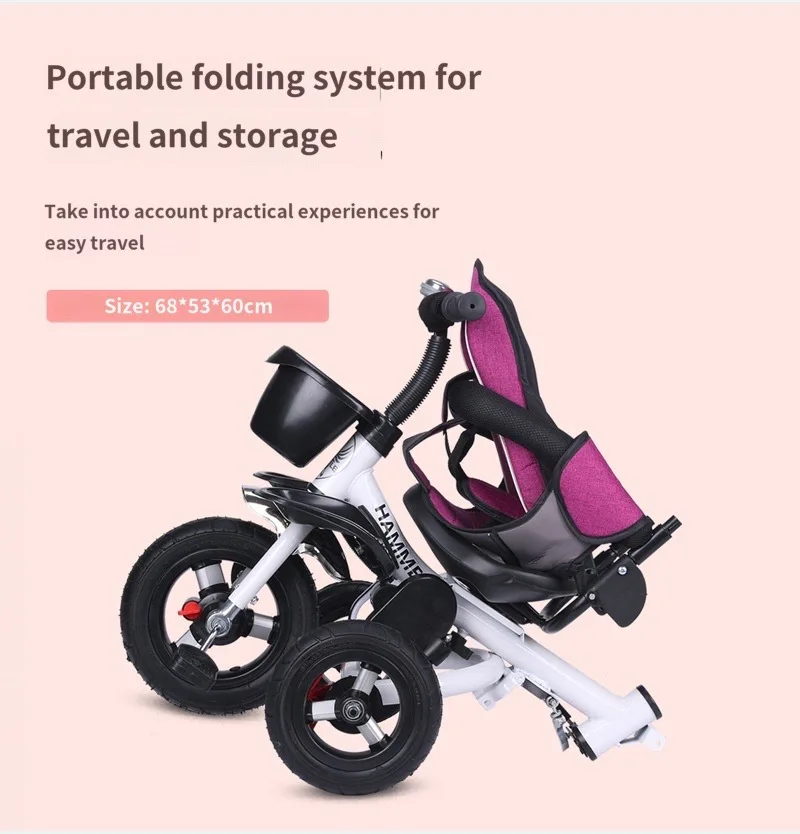 Tricycle pliable pour enfants, chariot pour bébé, trotteur réversible, nouveau