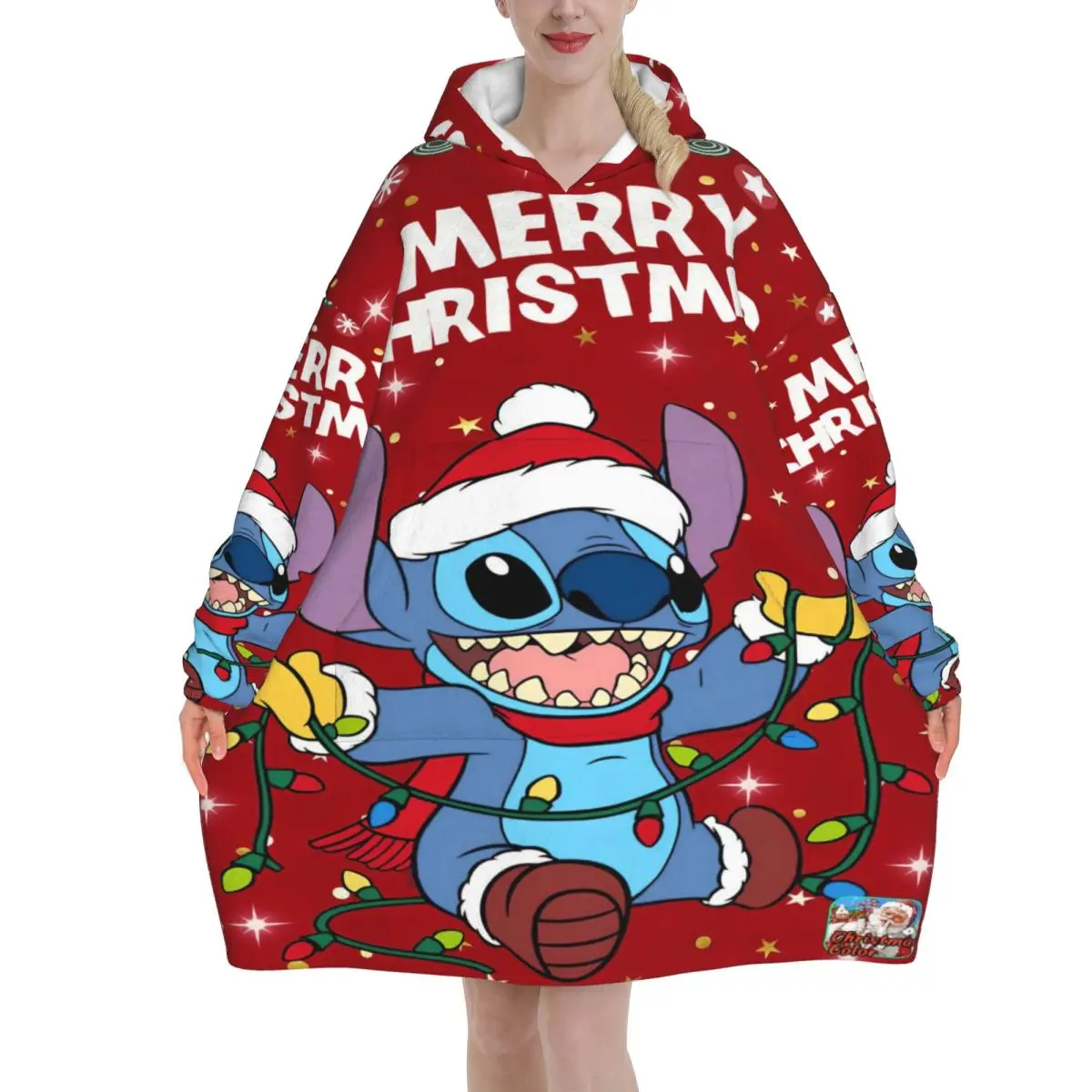 

Stitchs Christmas Winter Snow Santa Blanket Hoodie Oversized Wearable Sweatshirt Blanket Warm Gifts for Women Girls Girlfriend