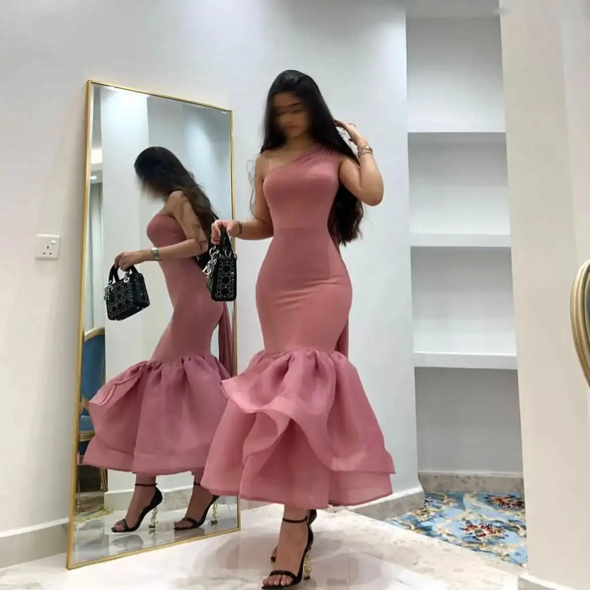 

Customized Mermaid Simple Pink Jersey Prom Dress Modern One Shoulder Sleeveless Homecoming Gowns Luxury Special Occasion Gowns